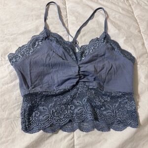 Blue Crop Tank Top with Lace Rims